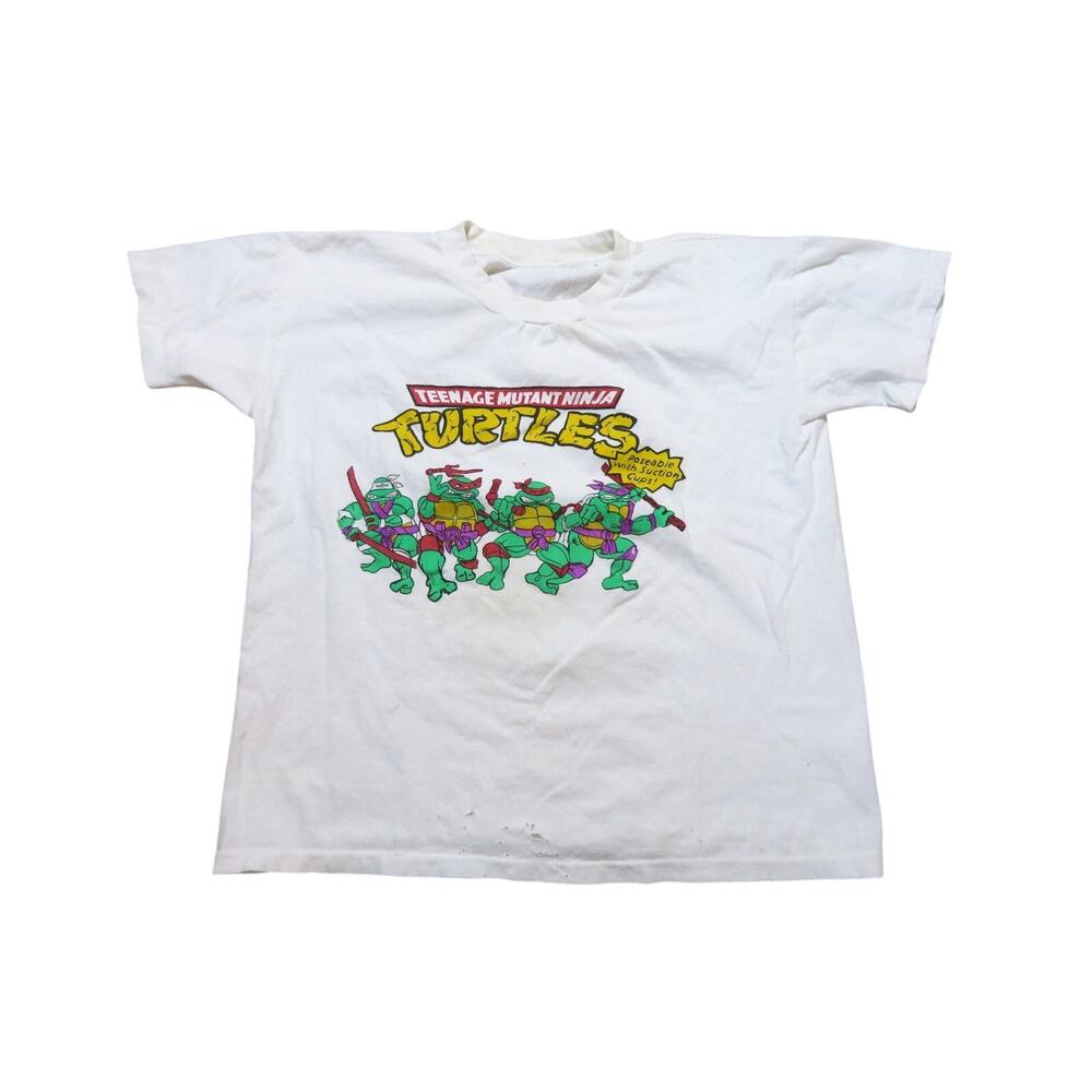 Teenage Mutant Ninja Turtles White T-shirt (Sz M Youth XL) 1980s